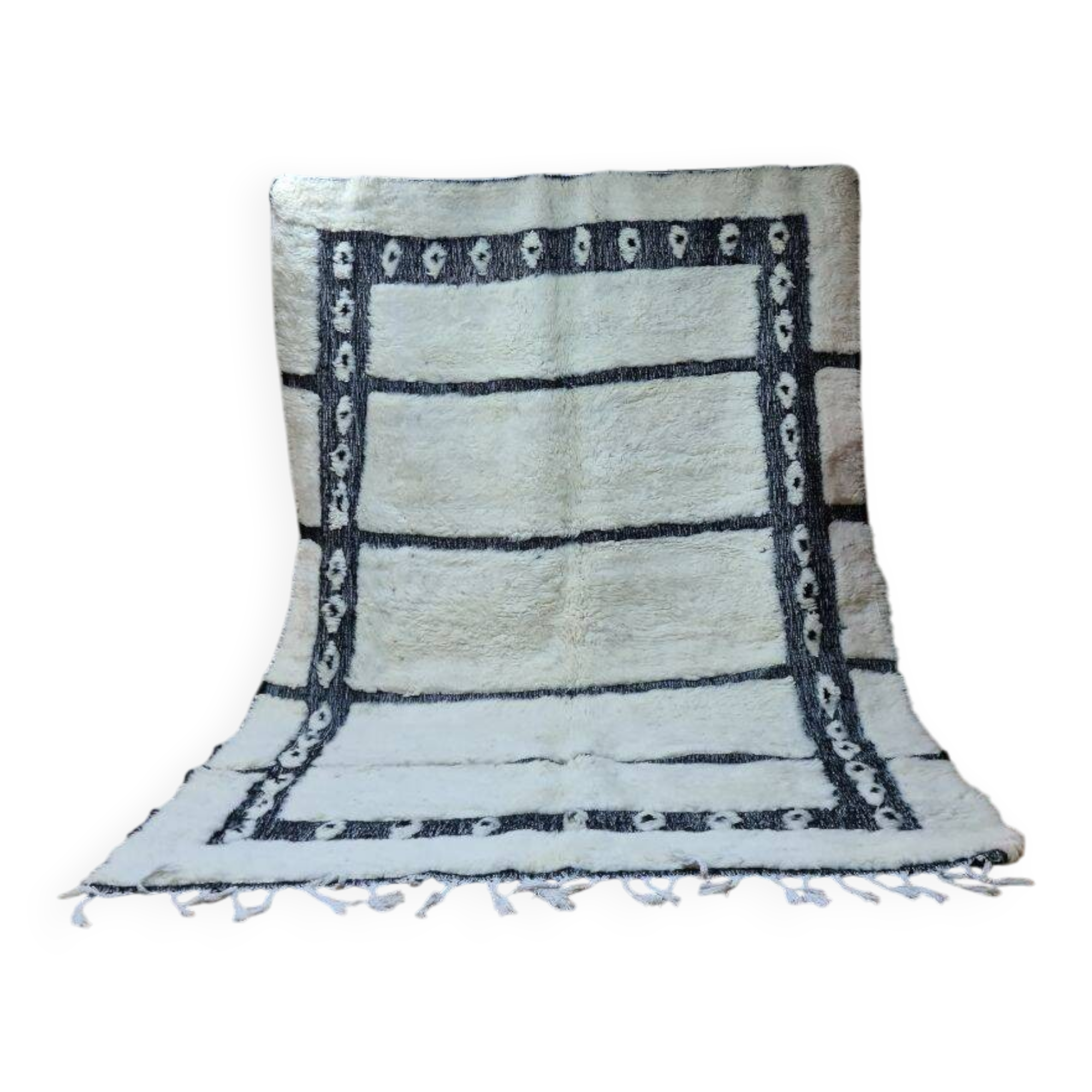 Black & White Geometric Beni Ouarain Rug 300x200cm – Natural Wool