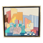 Peinture à l'huile sur toile abstraite vintage du XXe siècle signée