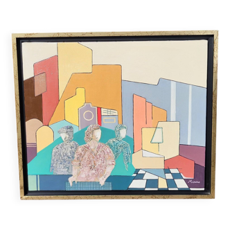 20th Century Vintage Abstract Oil on Canvas Signed Painting