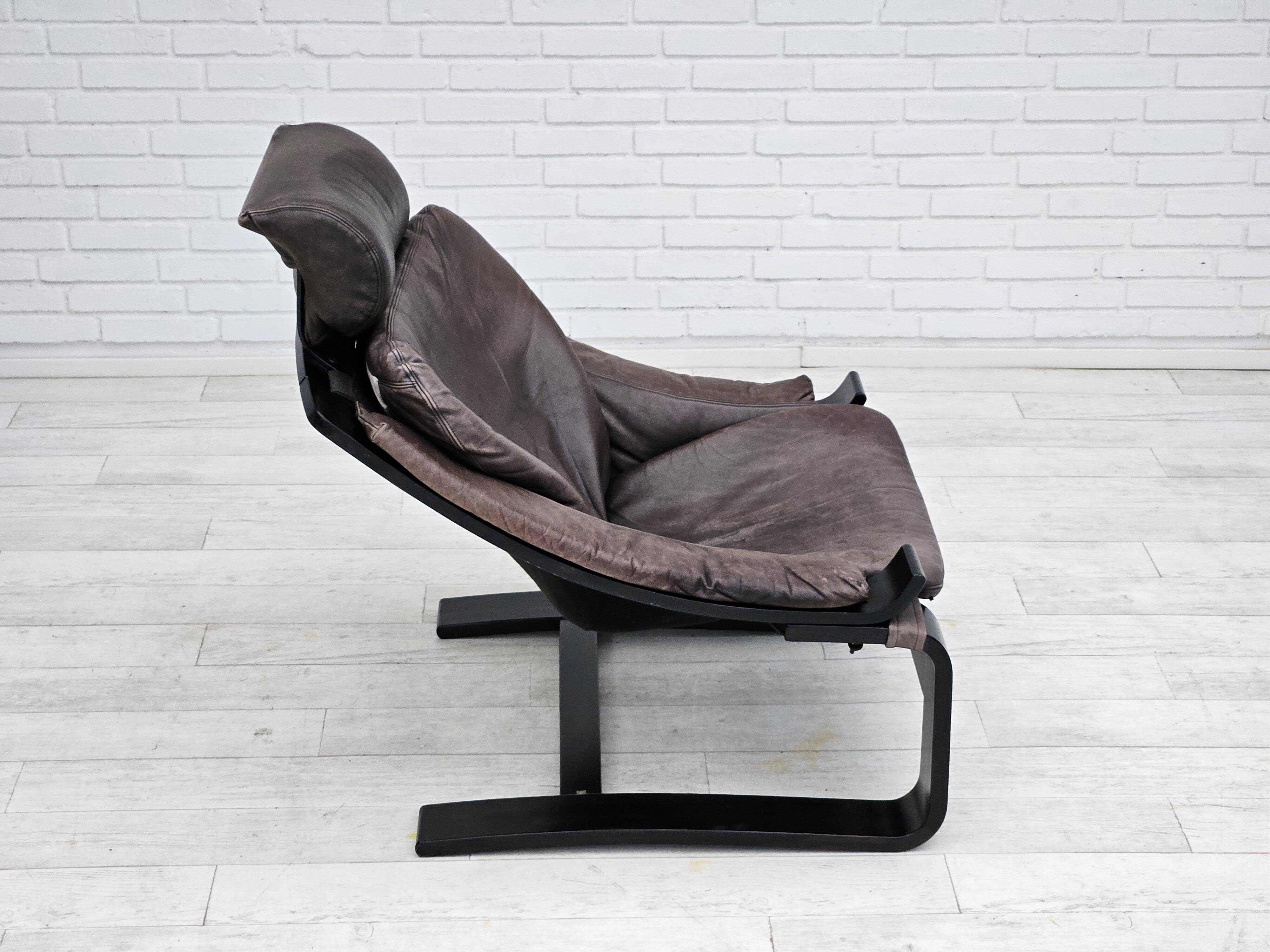 Chaise longue kroken, années 1970, design suédois par ake fribyter pour nelo, état d'origine.