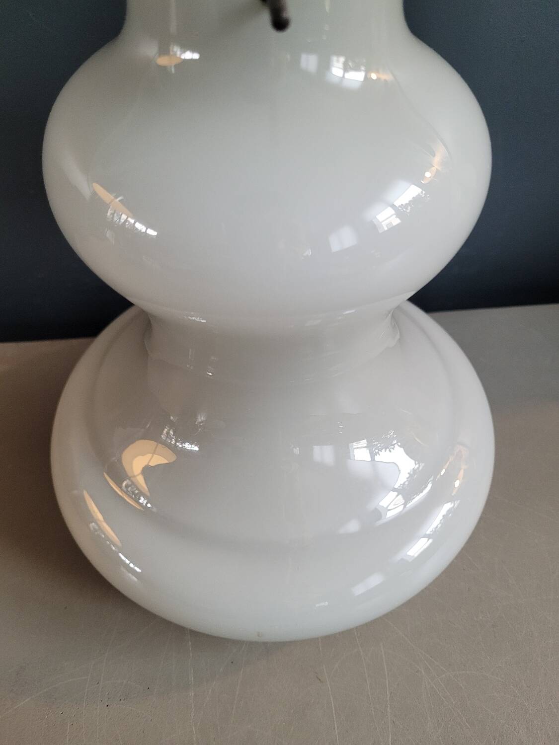 Vintage pendant light in two-layered grey/white glass