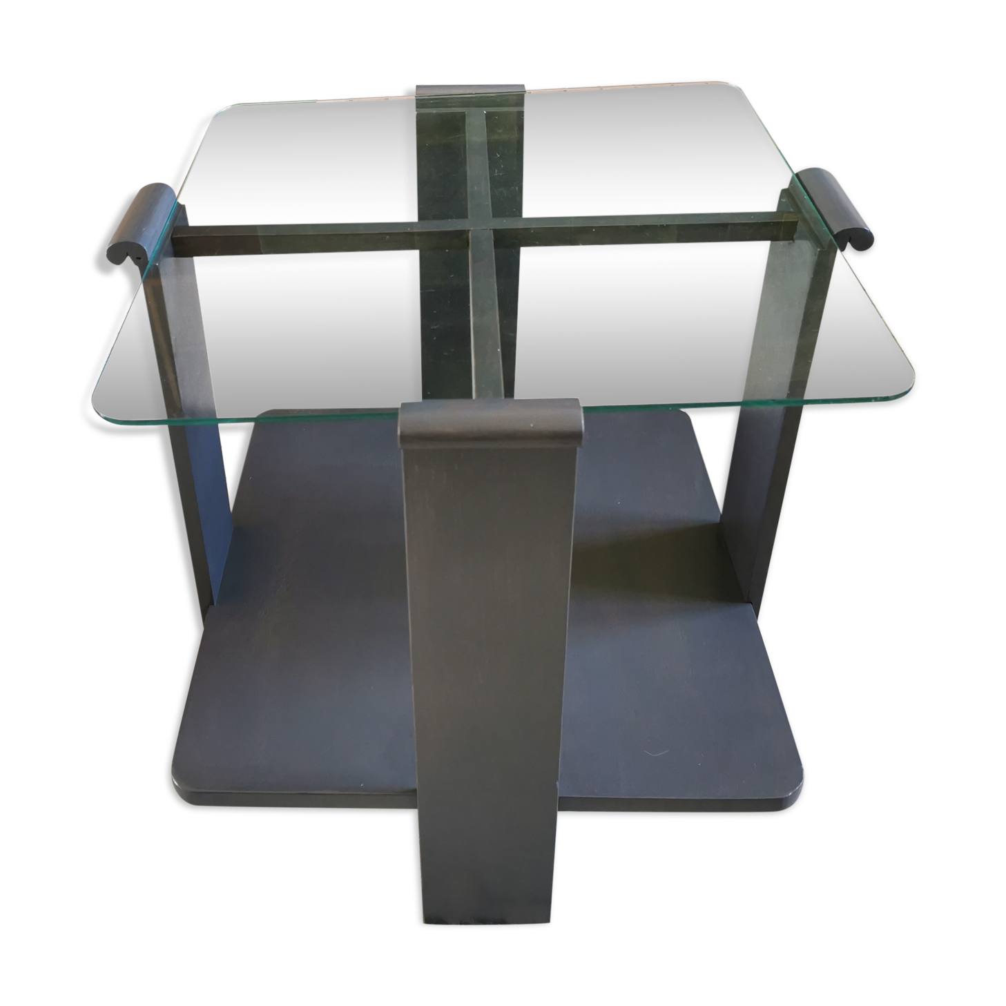 Art deco coffee table in wood and glass