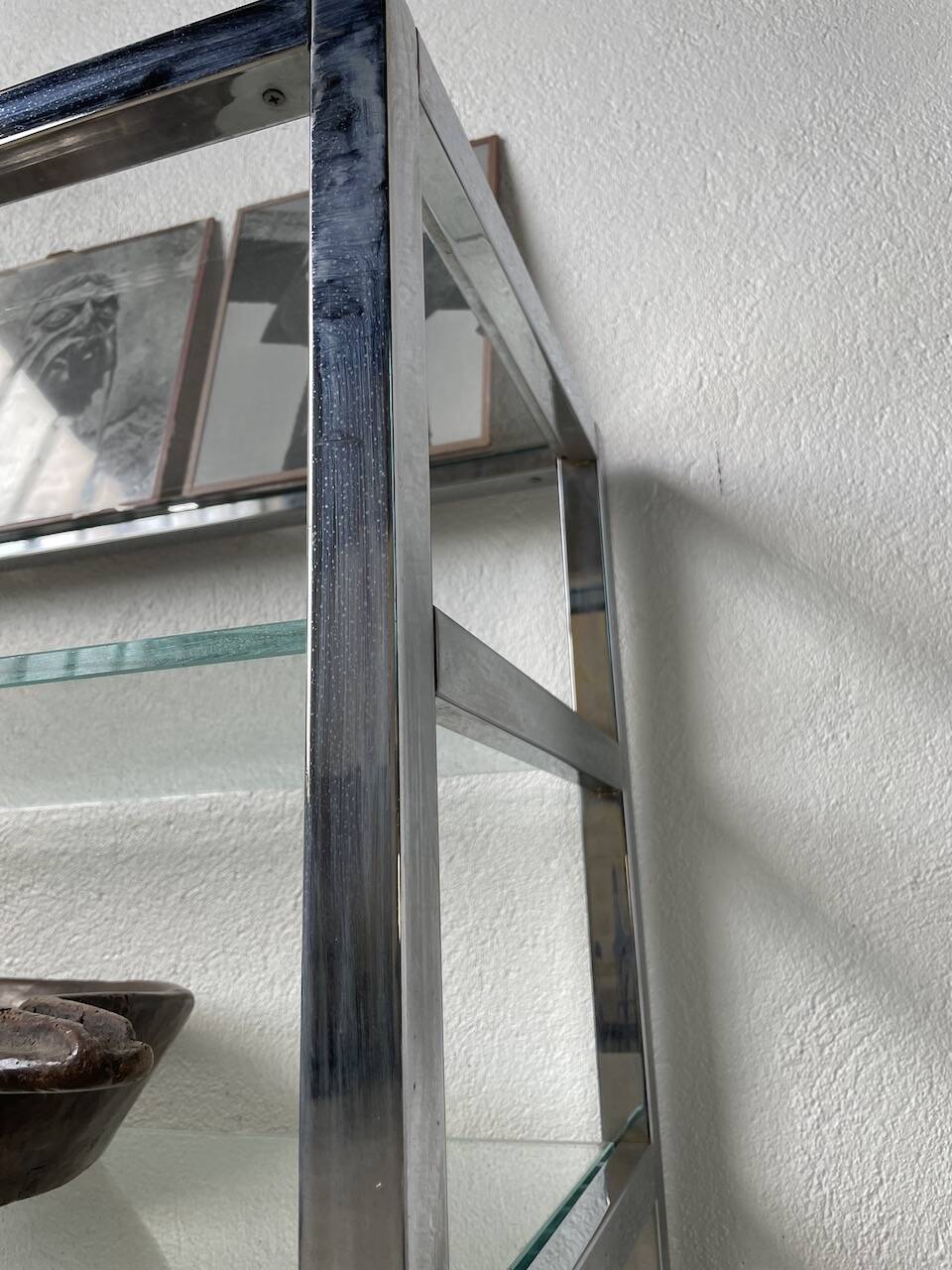 Pair of chrome and glass shelves from the 70s