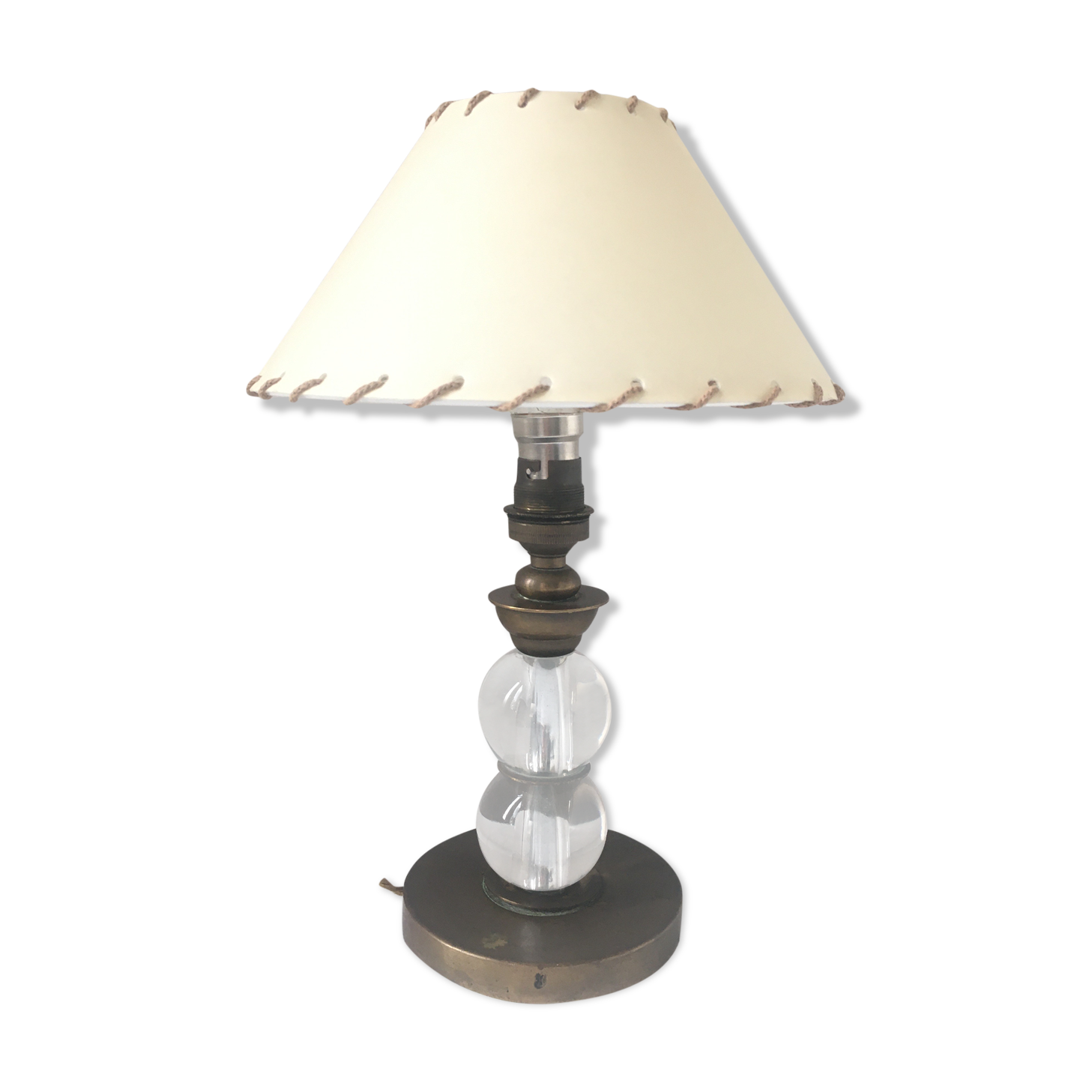 Modernist-era glass and brass lamp