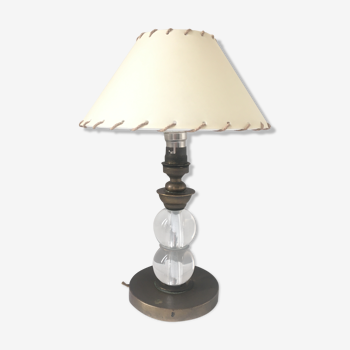 Modernist-era glass and brass lamp