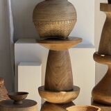 Natural solid mango side table (monoxyle) with conical legs.