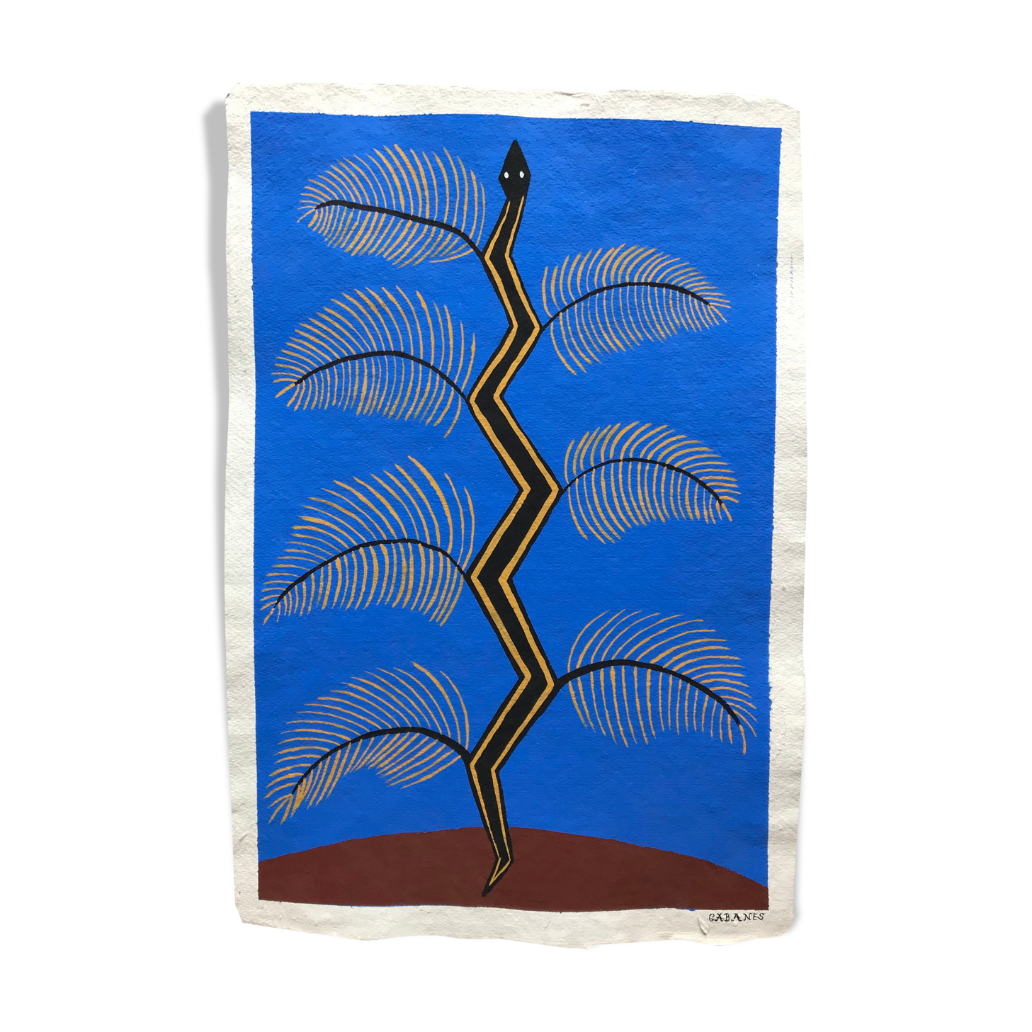 Painting Camille Cabanes - Blue Plant Snake