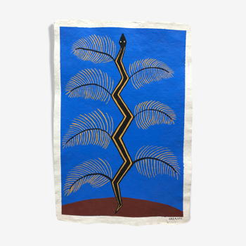 Painting Camille Cabanes - Blue Plant Snake