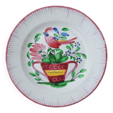 Assiette plate ancienne en faïence peinte à la main