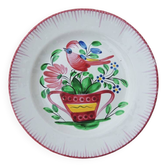Assiette plate ancienne en faïence peinte à la main