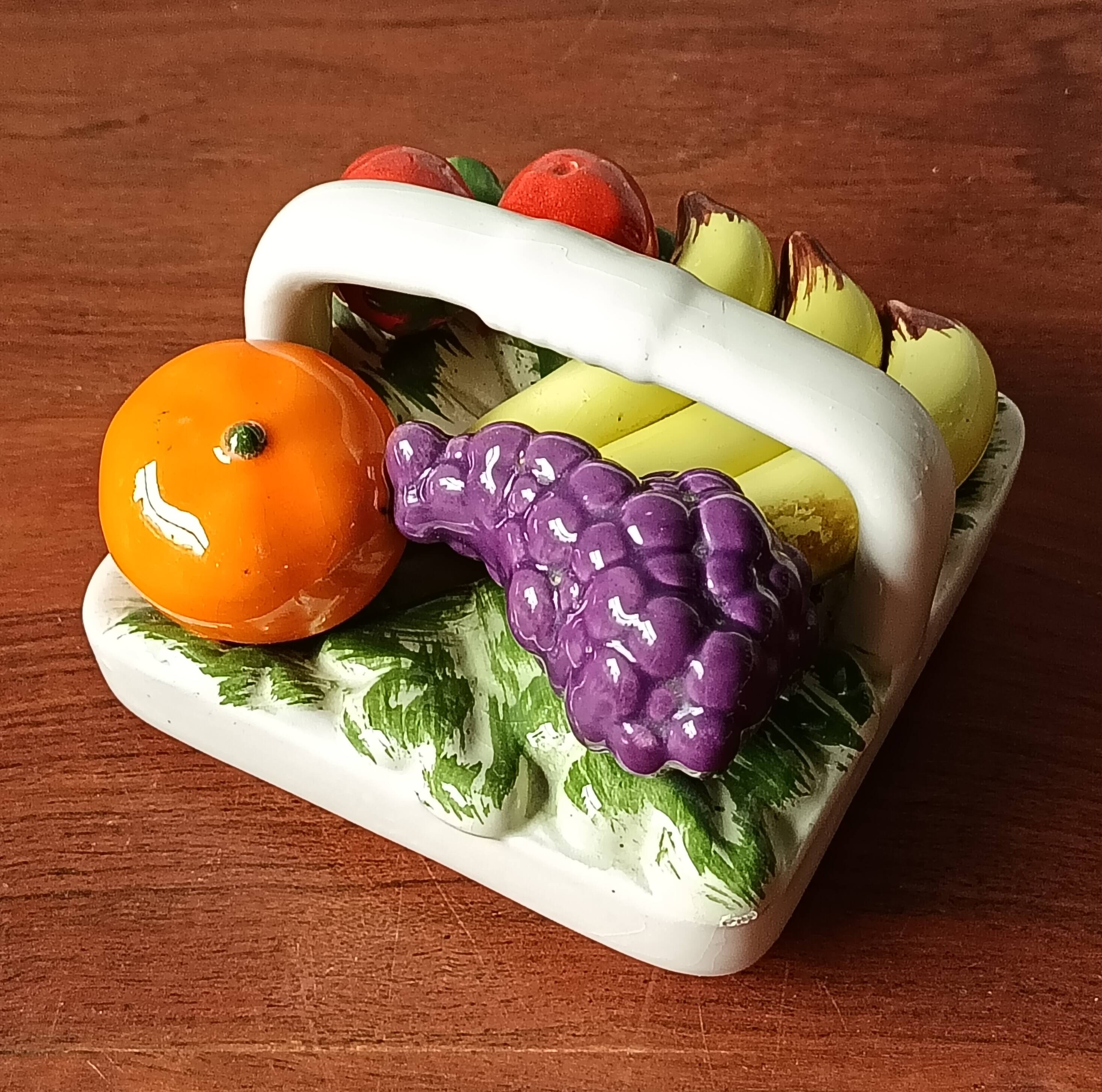 Vintage ceramic pot, fruit decor, Portugal