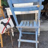 Vintage blue garden chair, wooden and folding