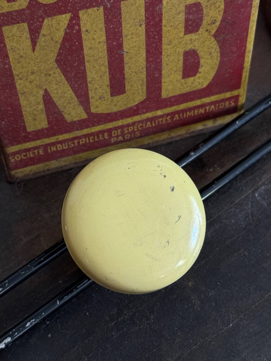 Wall coat rack with 4 vintage yellow metal hooks