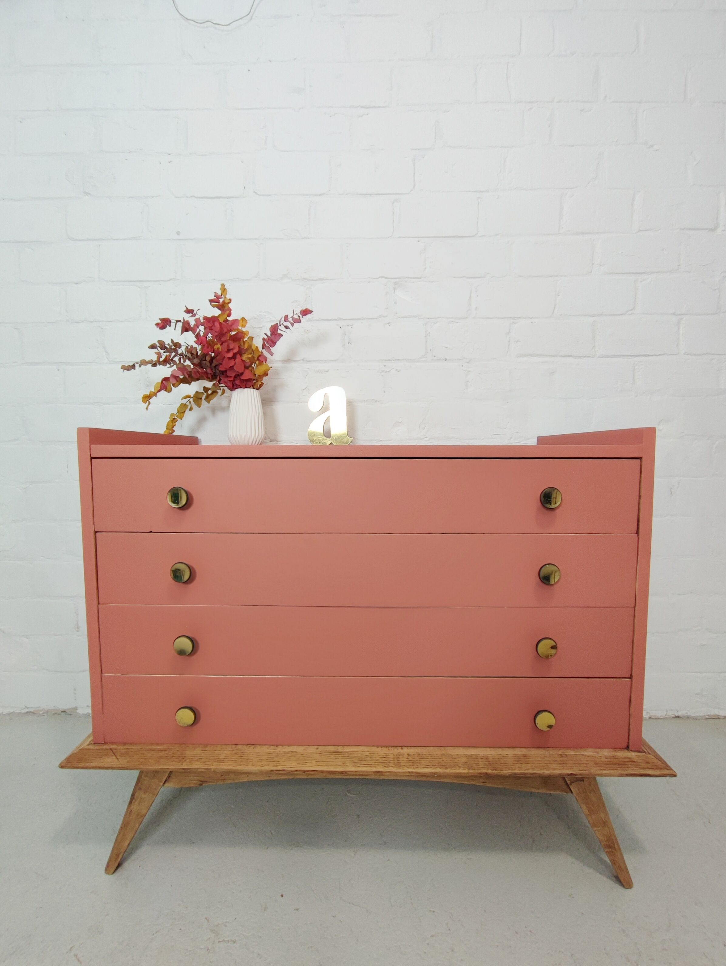 Vintage terracotta legs compass chest of drawers