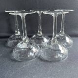 5 coupes à champagne en verre soufflé décor taillé abeilles