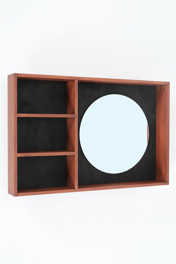 Mid-century wall shelf with mirror / 1960s / 1970s / Danish modern design / black