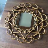 Round rattan mirror circa 1970 made in France