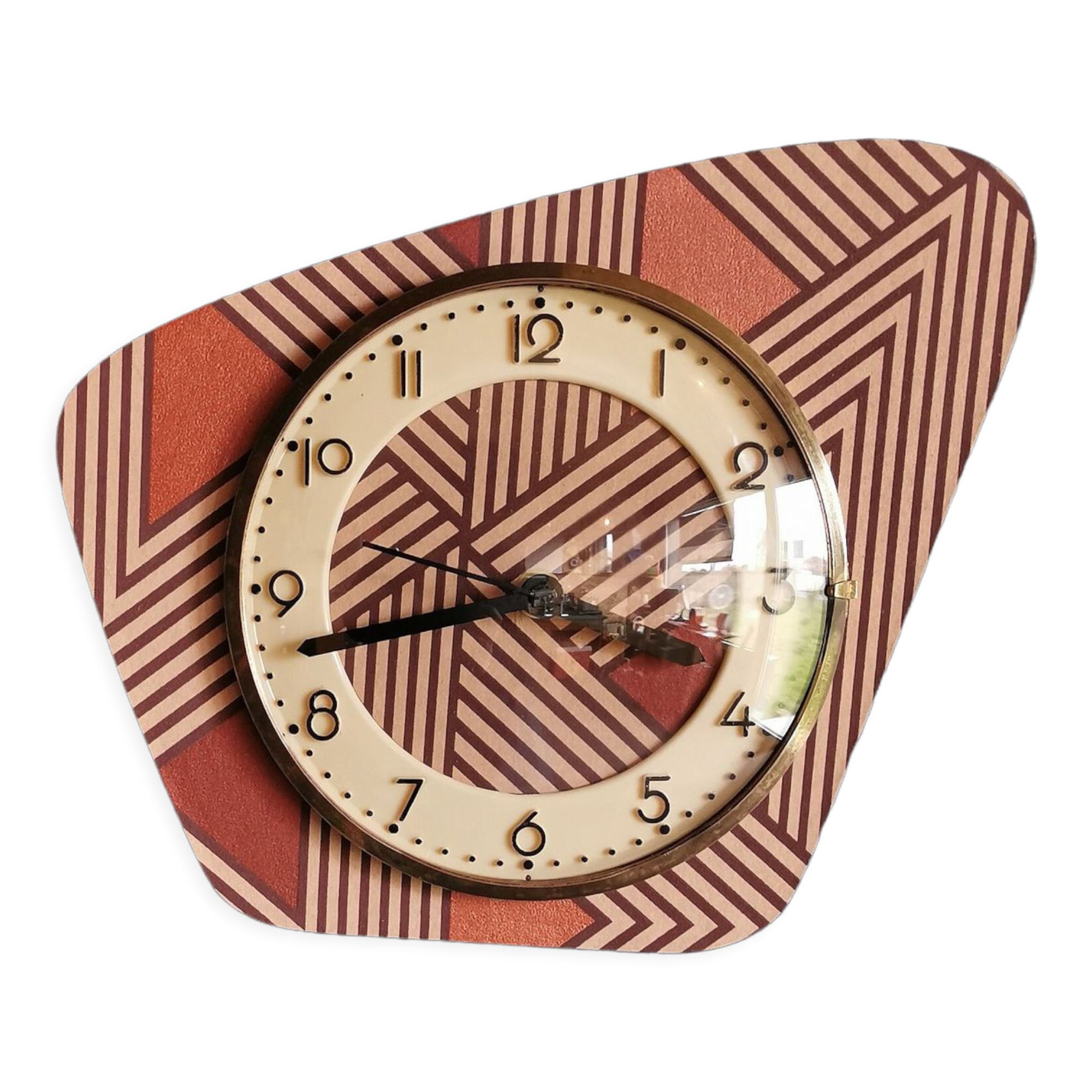 Vintage clock asymmetrical silent wall clock "pink copper"