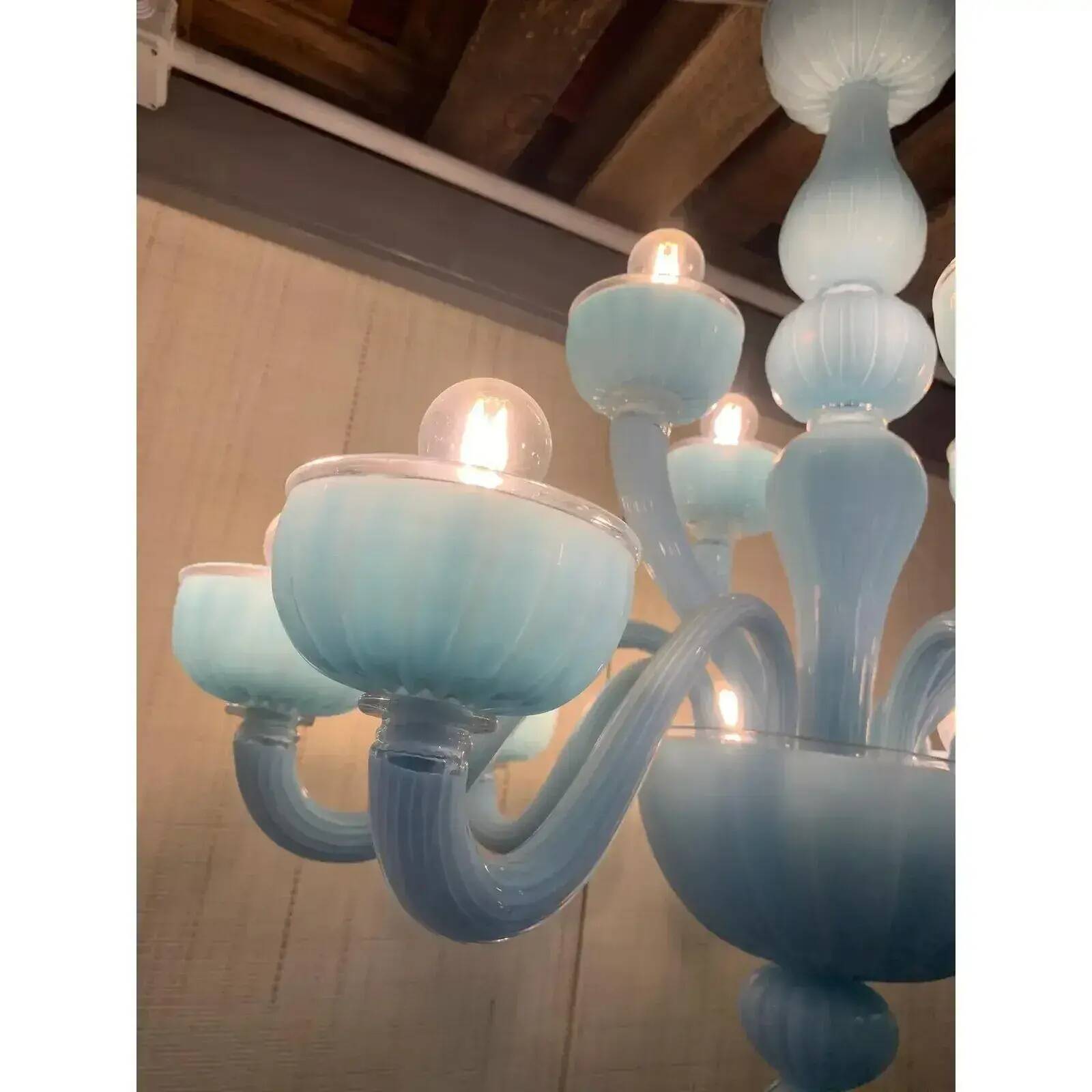 Contemporary Matte Light-Blue Glass Chandelier