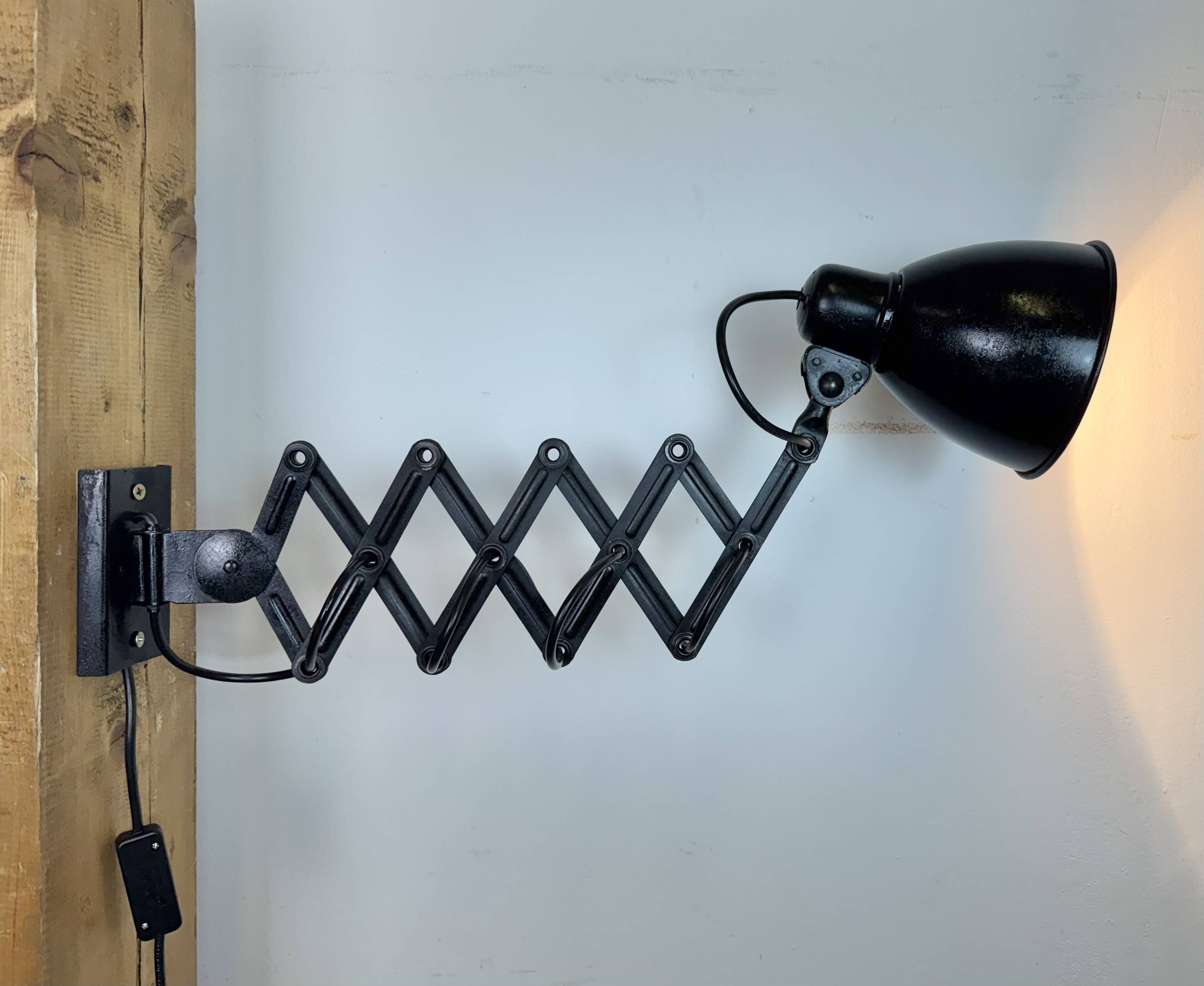Industrial Black Scissor Wall Lamp, 1950s