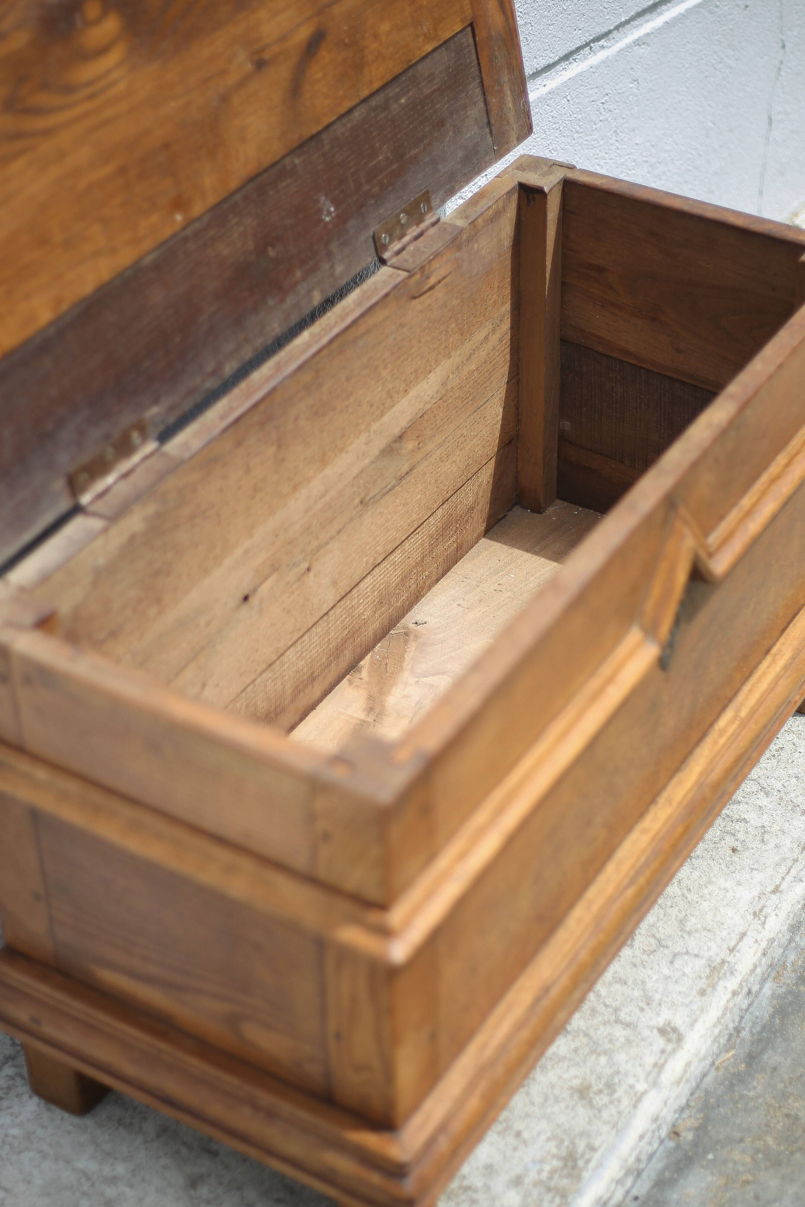 Old wooden chest, small storage chest, side table, wooden storage, trunk, wooden furniture
