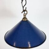 Industrial British Blue Enamel Factory Pendant Lamp, 1950s