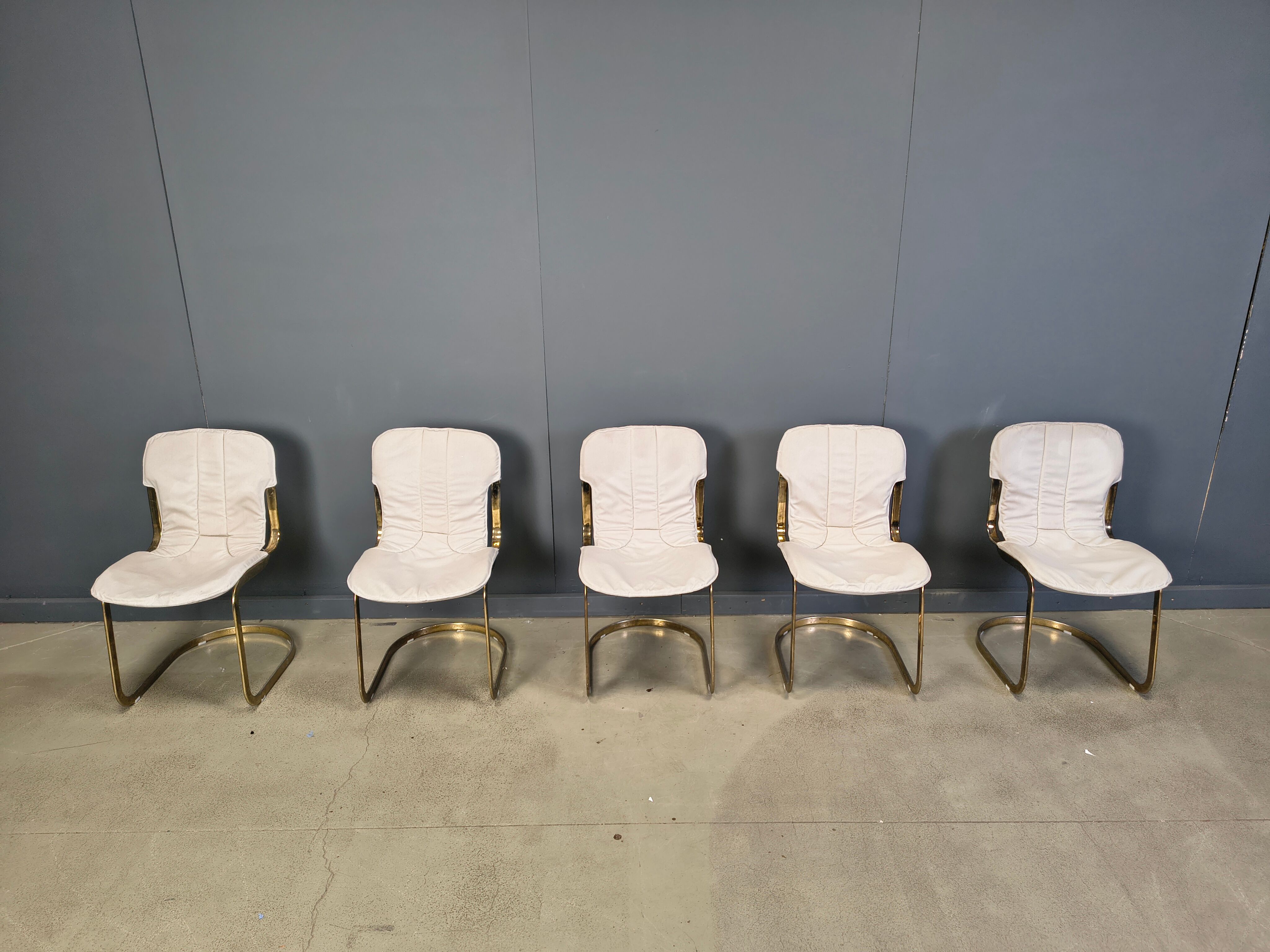 Vintage dining chairs by Willy Rizzo for Cidue set of 5, 1970s