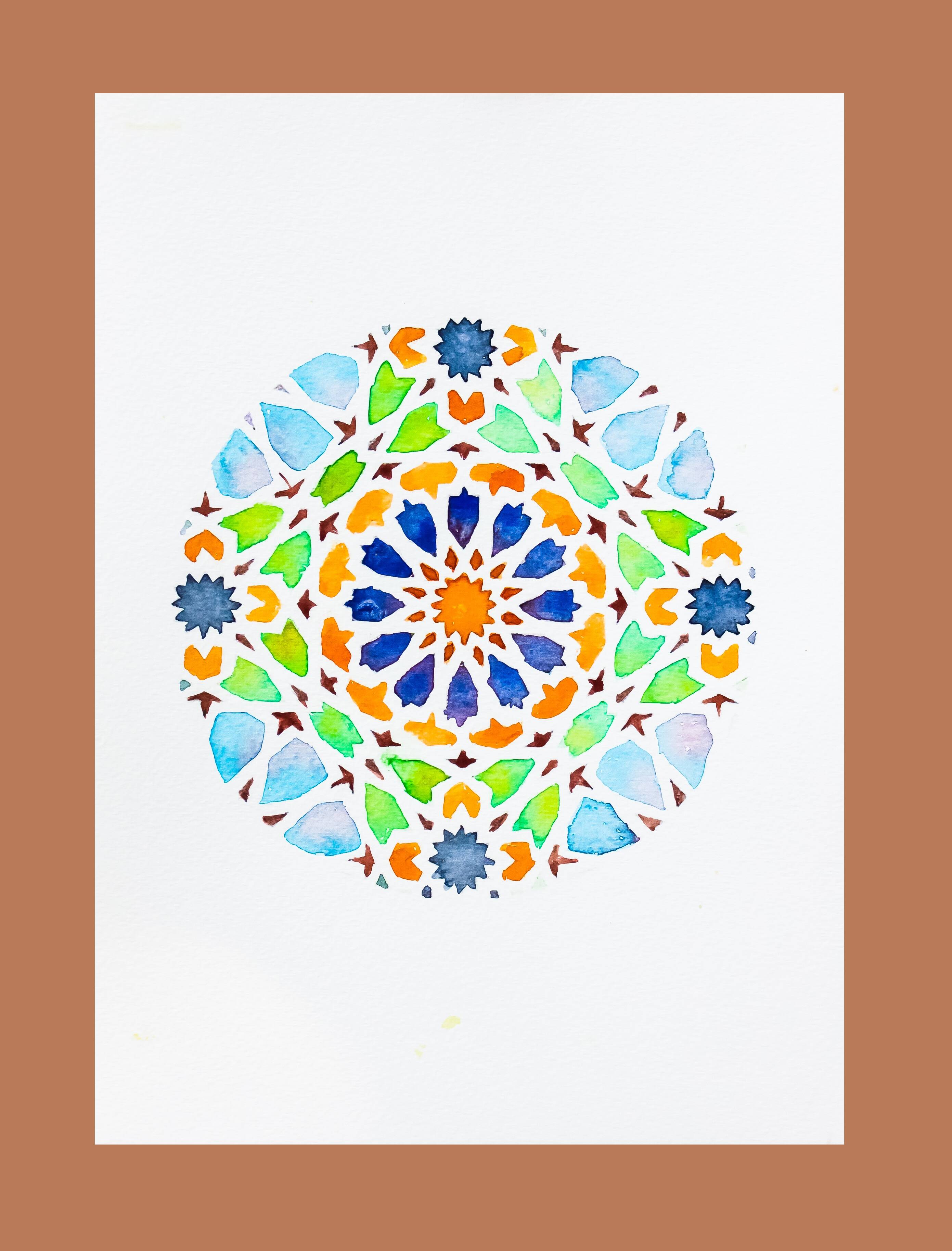 Original acuarela azulejo arabe. Arabic azulejo tile.