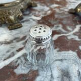 Set of 4 salerons, Christofle goldsmithery, solid silver, pressed molded glass