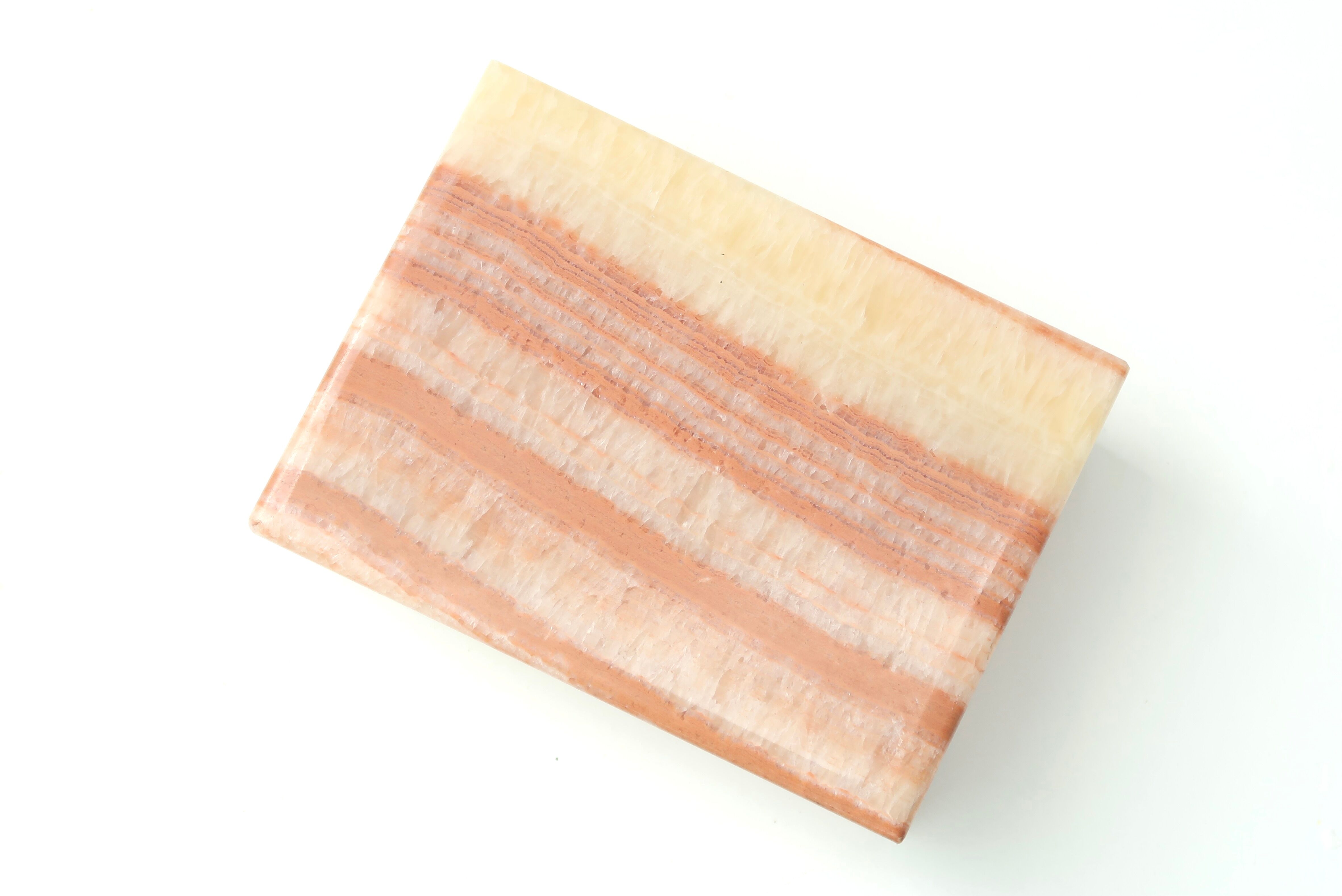 Boîte à bijoux en pierre rose et beige années 70