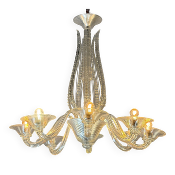 Lustre vénitien en verre de Murano incolore vers 1930