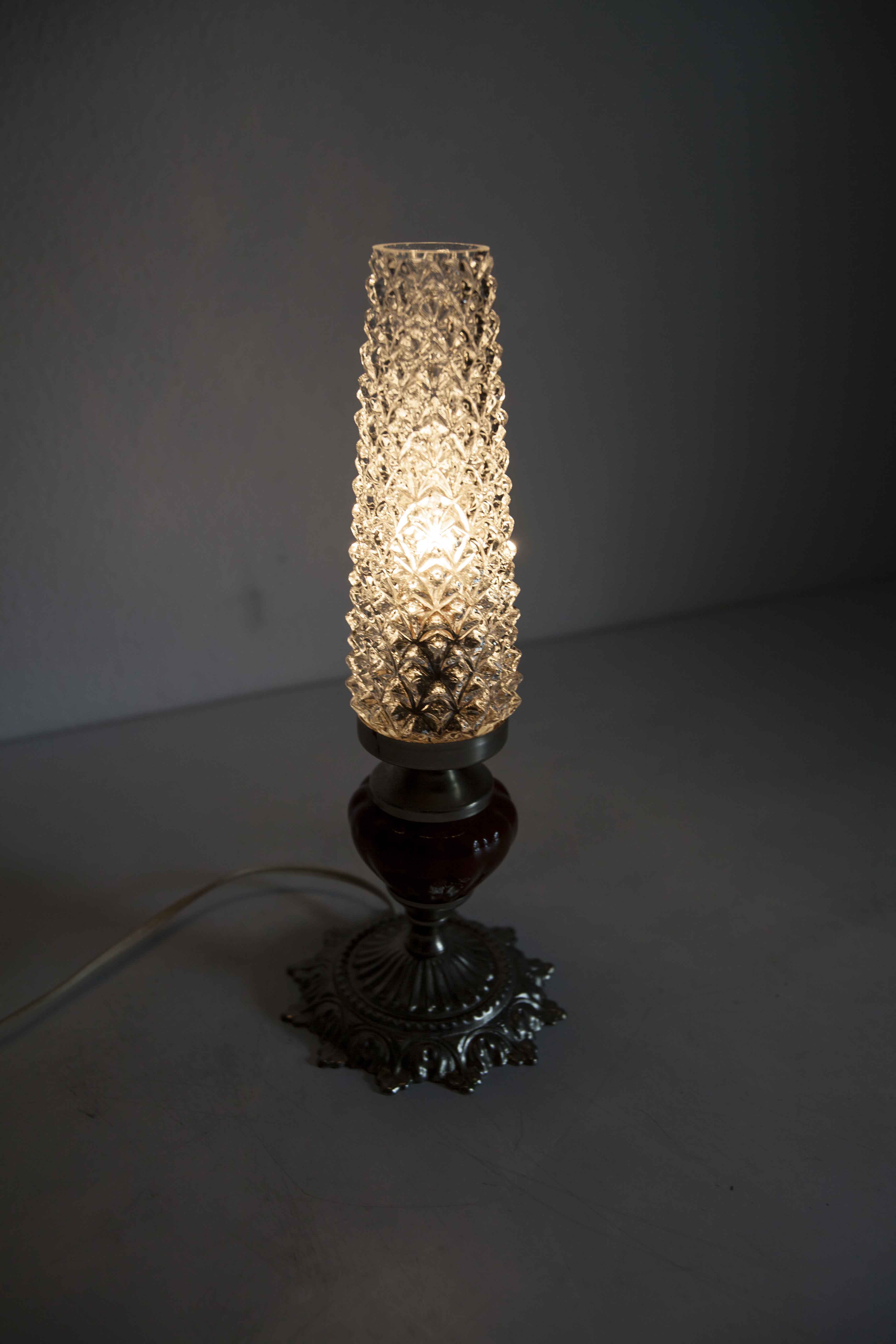 Table or bedside lamp of 1960 ceramic silvered metal glass