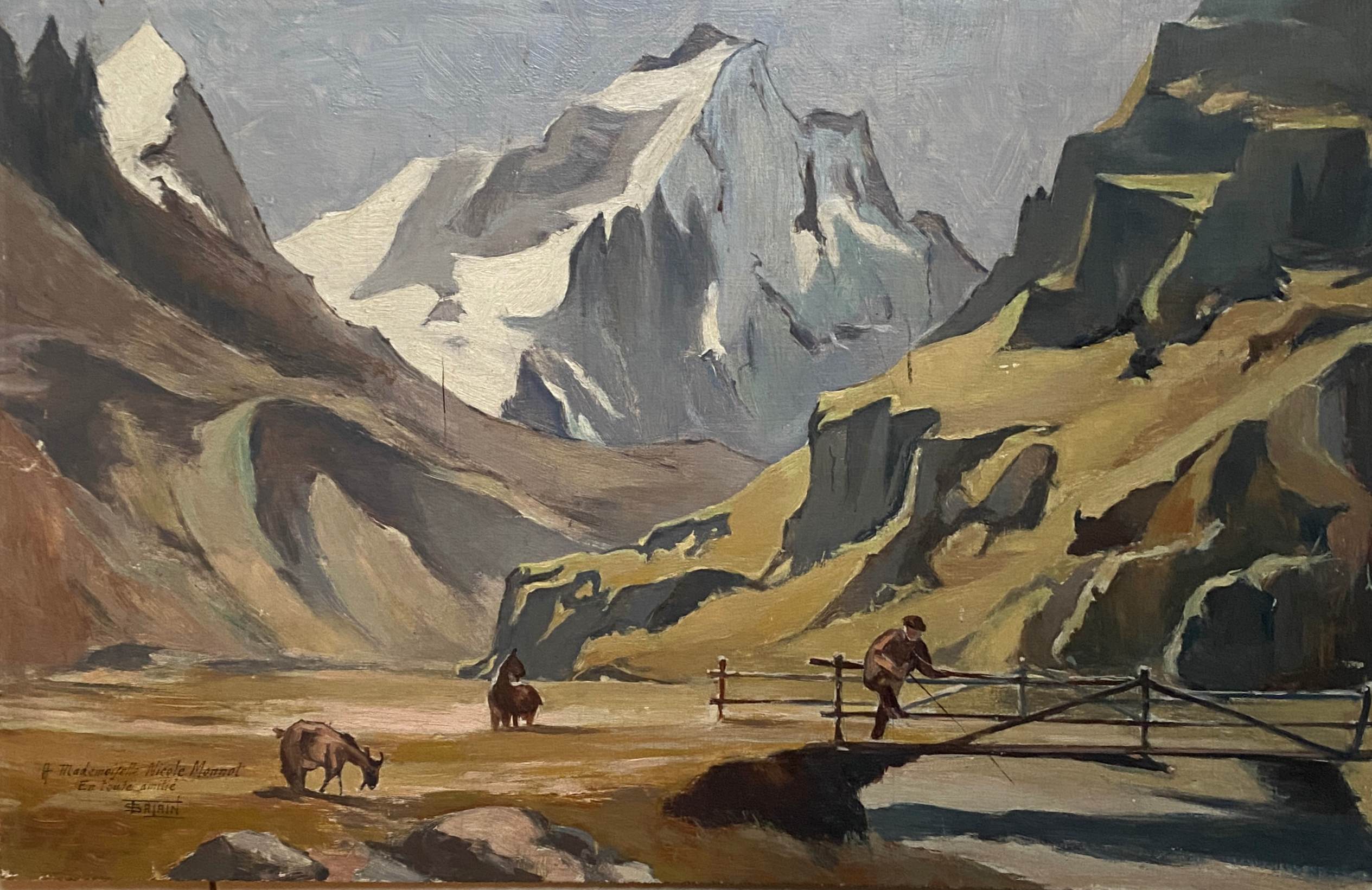 HSP table "Animated alpine landscape" early XX° signed