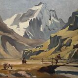 HSP table "Animated alpine landscape" early XX° signed