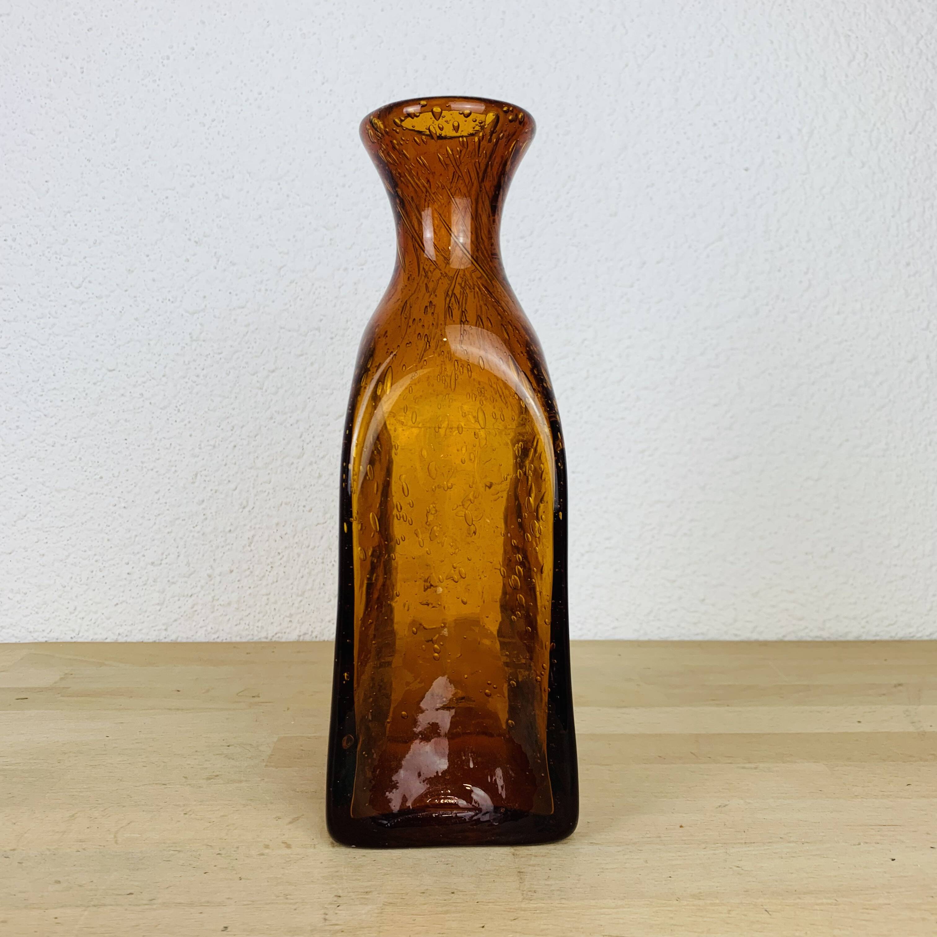 Vintage amber Biot bubbled glass vase