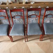 Rare - Set of 4 Louis Philippe/restoration style chairs with medallion - Colour blue / cherry wood
