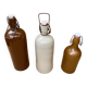 Set of 3 old brown & white stoneware bottles vintage kitchen