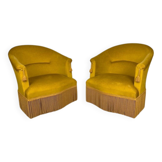 Pair of mustard velvet toad armchairs