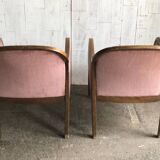 Set de fauteuils Art Déco années 1950 en bois et tissu marron et violet