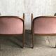 Set of Art Deco armchairs from the 1950s in wood and brown and purple fabric.