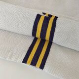 Nappe et 5 serviettes basques vintage en coton à chevrons bleu et jaune