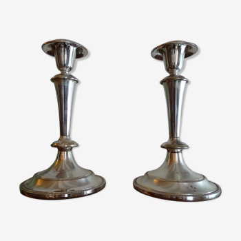 Pair of vintage silver metal candle holders