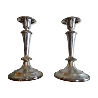 Pair of vintage silver metal candle holders