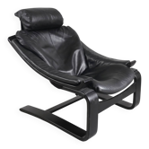 Fauteuil lounge "Kroken" par Åke Fribyter pour Roche Bobois — Cuir noir