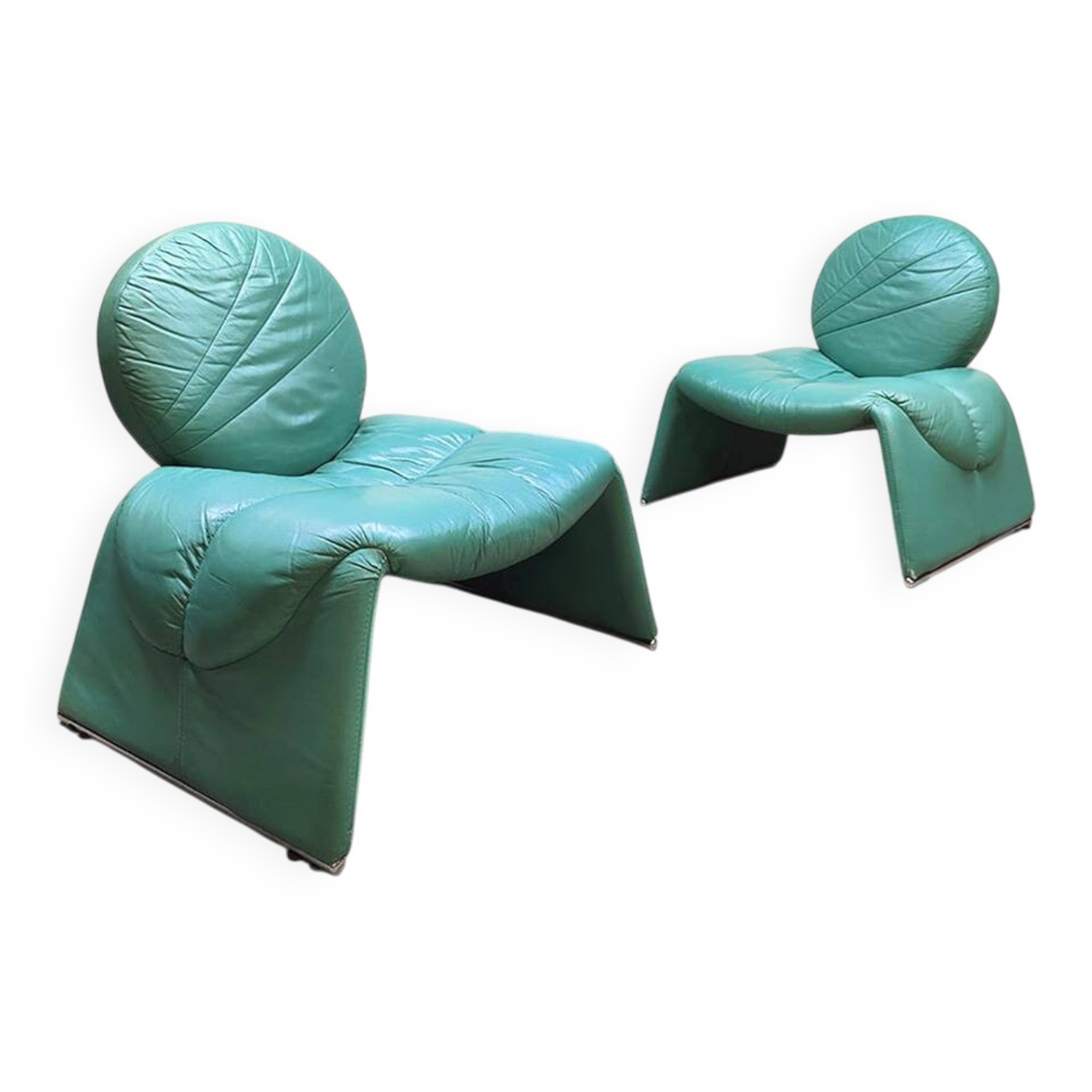 Vintage Italian design Calypso lounge chairs turquoise Vittorio Introine Saporiti