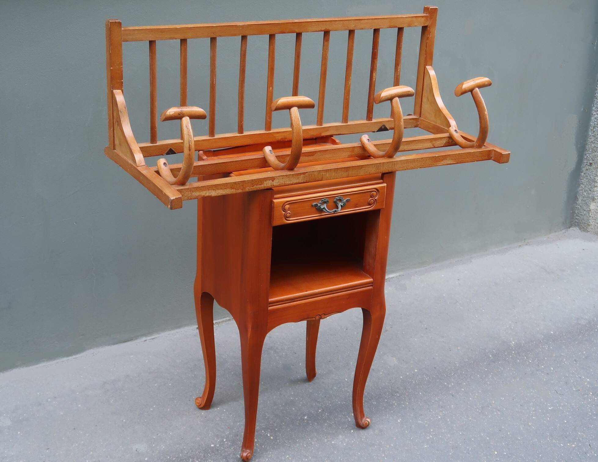 1950s wooden wall coat rack