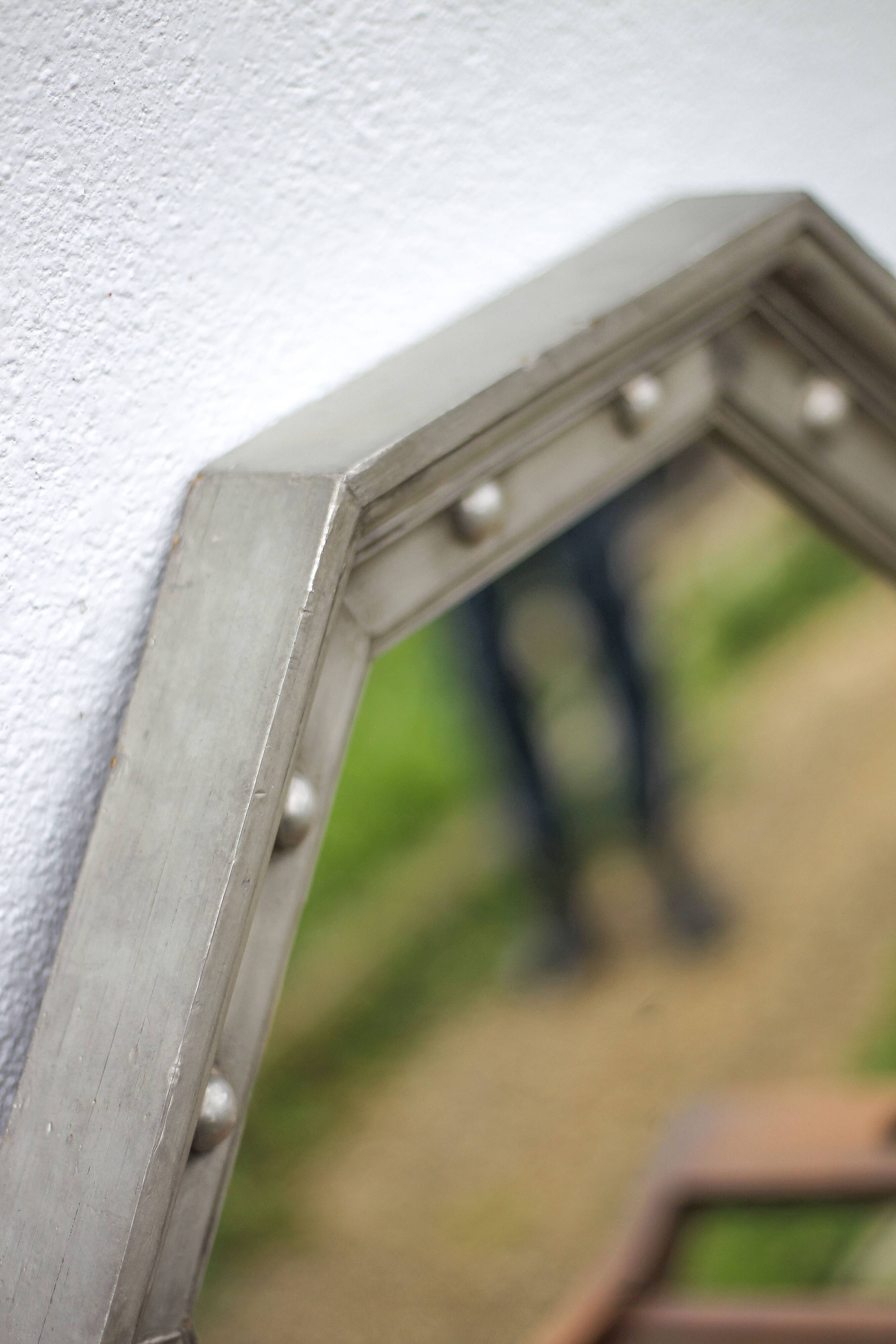 Vintage mirror, wooden mirror covered with tin, tin mirror from the 60s