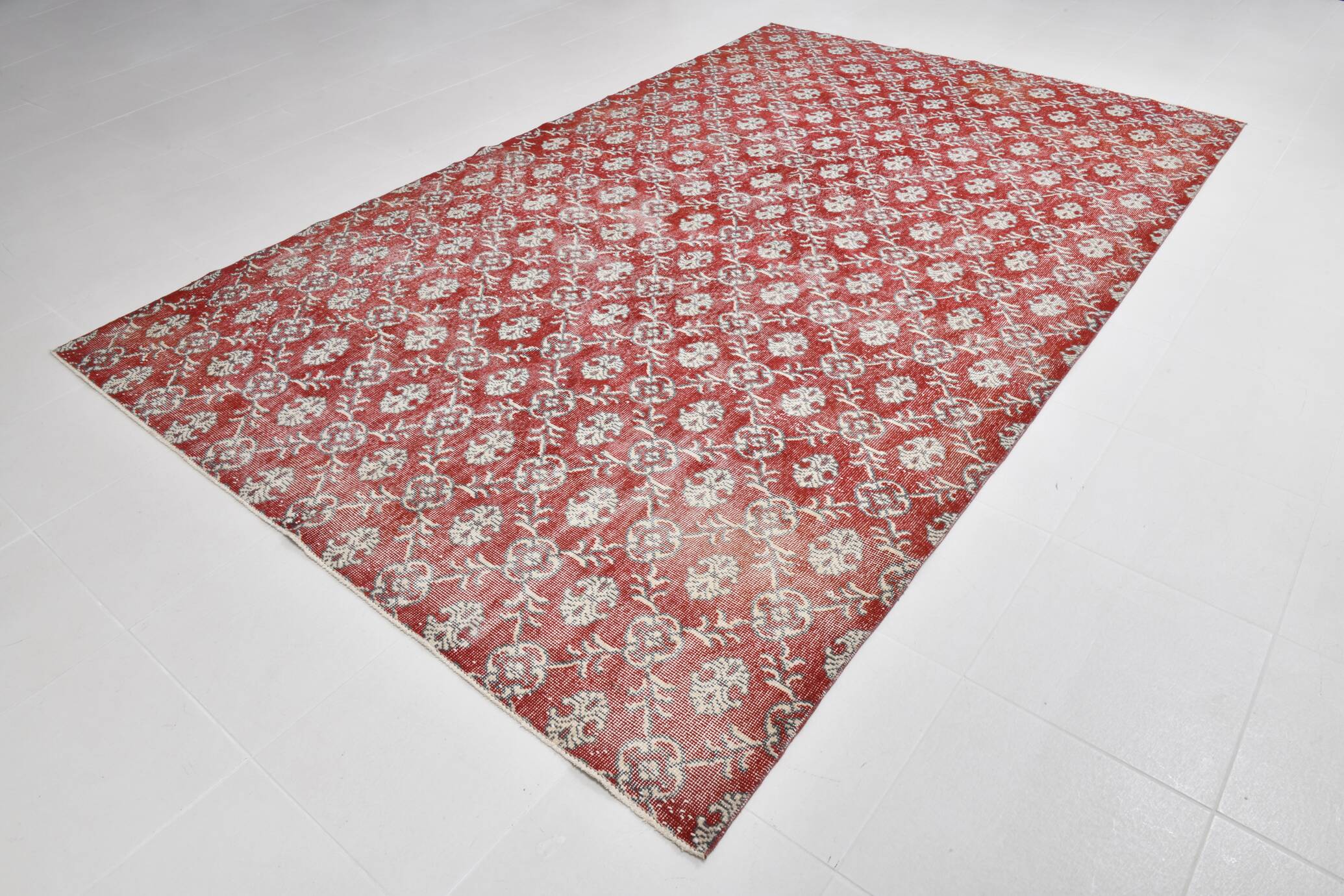 7x11 Brick Red & Beige Persian Vintage Rug, Floral Bohemian Decor,207x333Cm