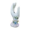 Main baguier soliflore en porcelaine motif floral années 70