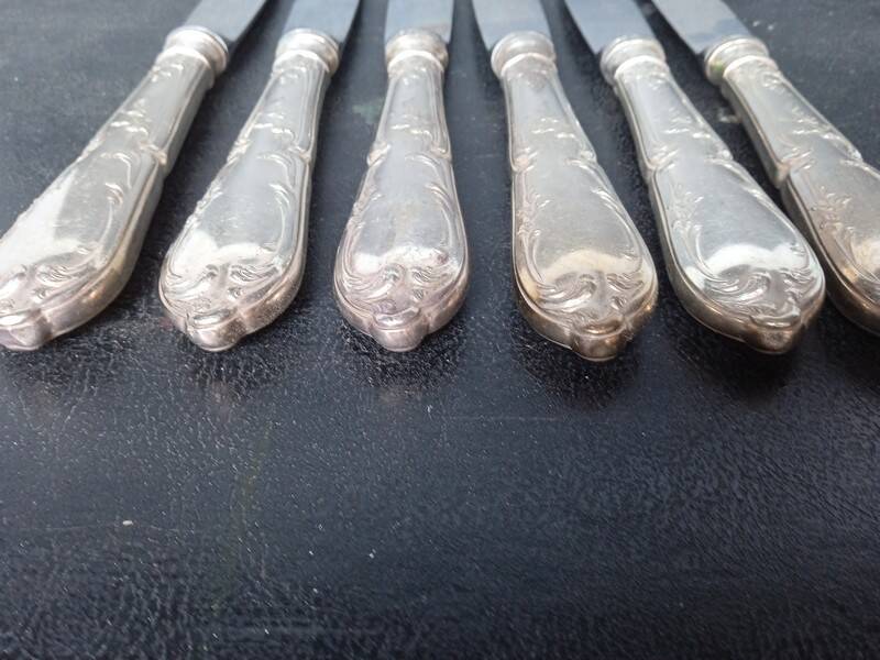 6 SFAM silver metal knives St Louis XVI